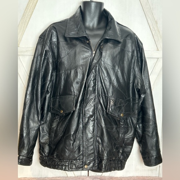 Vintage Napoline Genuine Leather Patchwork Jacket Men’s Black Zip  Lined 0007 - Picture 1 of 6
